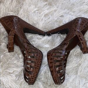 BCBGirls peep toe heels alligator like skin